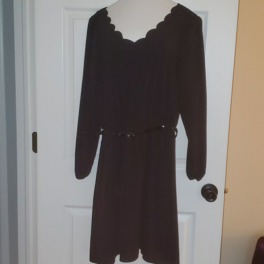 Black scalloped dress with belt